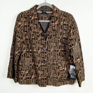 Ali Miles Jacket Women's 12 Brown Velvet Textured Metallic Collared Lined Blazer